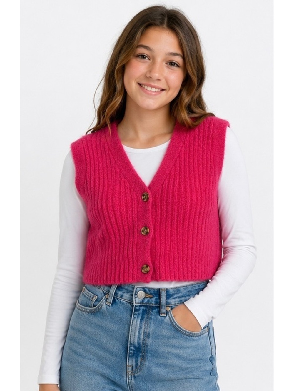 Art Class Girls XL 14/16 Pink Fuzzy Ribbed Button Front Sweater Vest